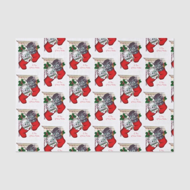 Retro vintage Christmas cat party tissue Tissue Paper (Front)
