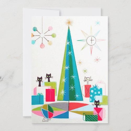 Retro vintage Christmas cats add message card