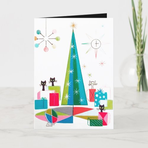 Retro vintage Christmas cats add message card