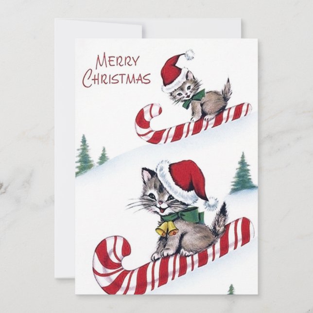 Retro vintage Christmas cats add message card (Front)