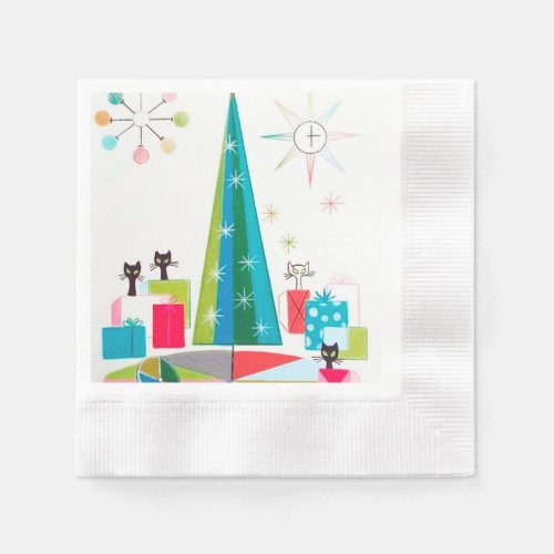 retro vintage Christmas cats Holiday party Napkins