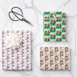 retro vintage Christmas cats tiled pattern Wrapping Paper Sheets