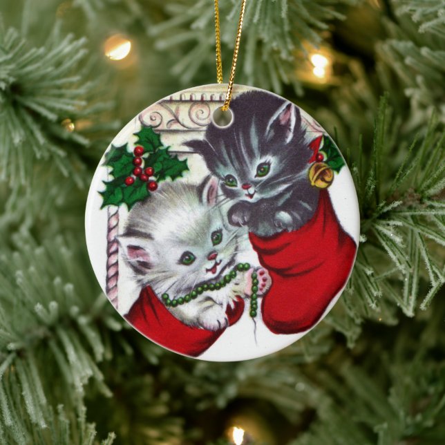 Retro Vintage Christmas cats tree ornament (Tree)