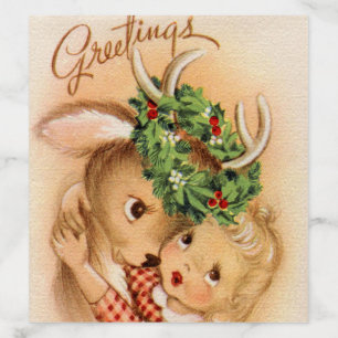 retro vintage Christmas child deer Envelope Liner