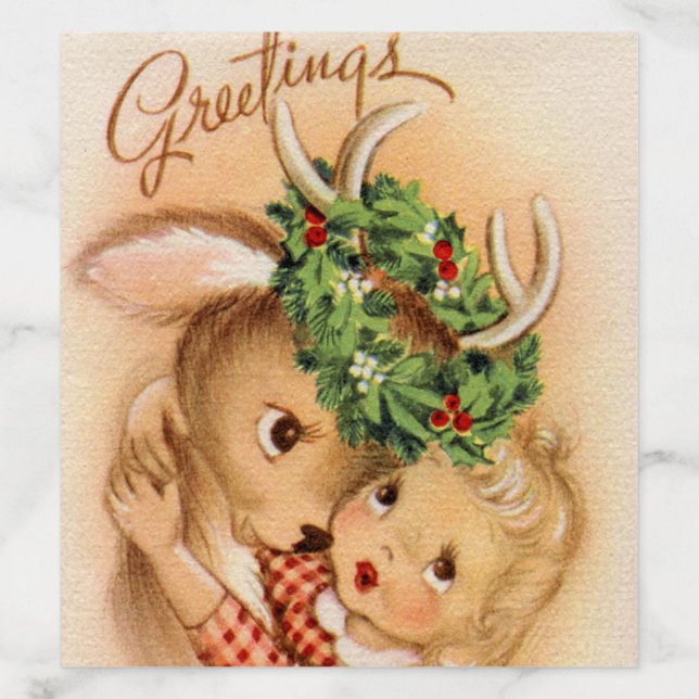 retro vintage Christmas child deer Envelope Liner (Design)