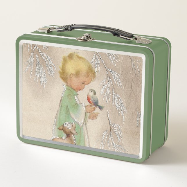retro vintage Christmas child Holiday Metal Lunch Box (Front)
