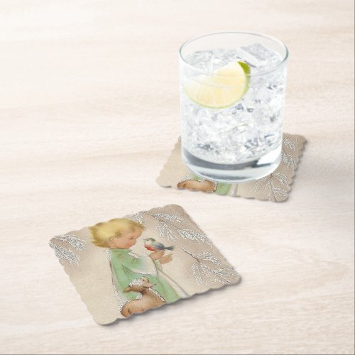 Retro Vintage Christmas child party coaster