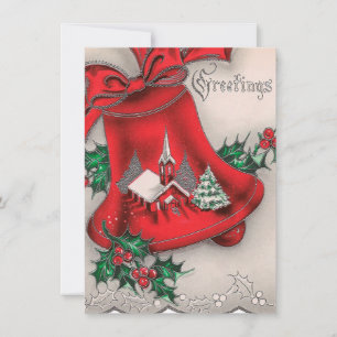Retro Vintage Christmas Church bell add message Holiday Card