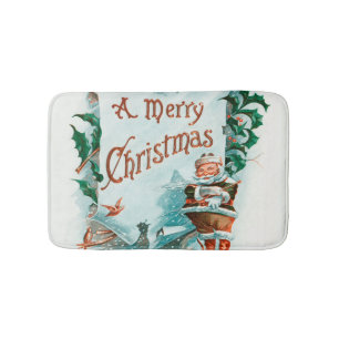 Retro Vintage Christmas Cool Santa Greeting Bath Mat