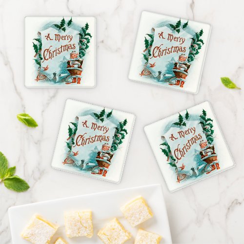 Retro Vintage Christmas Cool Santa Greeting Coaster Set