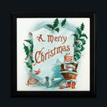 Retro Vintage Christmas Cool Santa Greeting Gift Box<br><div class="desc">A Merry Christmas antique illustration,  an interesting retro vintage santa claus.. This beautiful vintage christmas illustration has a cute little Santa Clause holding a sign that says A Merry Christmas. This is a sweet and colorful painting of the Jolly Old Elf!</div>
