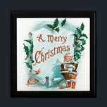 Retro Vintage Christmas Cool Santa Greeting Gift Box<br><div class="desc">A Merry Christmas antique illustration,  an interesting retro vintage santa claus.. This beautiful vintage christmas illustration has a cute little Santa Clause holding a sign that says A Merry Christmas. This is a sweet and colorful painting of the Jolly Old Elf!</div>