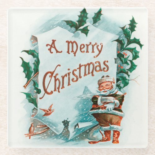 Retro Vintage Christmas Cool Santa Greeting Glass Coaster