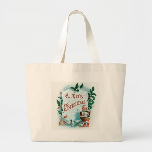 Retro Vintage Christmas Cool Santa Greeting Large Tote Bag