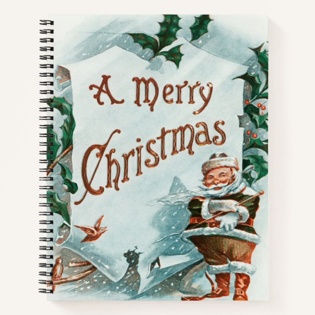 Retro Vintage Christmas Cool Santa Greeting Notebook (Front)