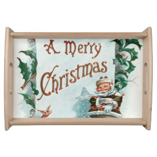 Retro Vintage Christmas Cool Santa Greeting Serving Tray