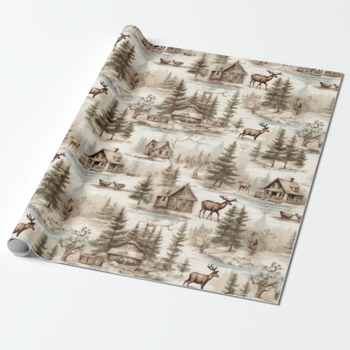 Retro Vintage Christmas Country Watercolor Wrapping Paper