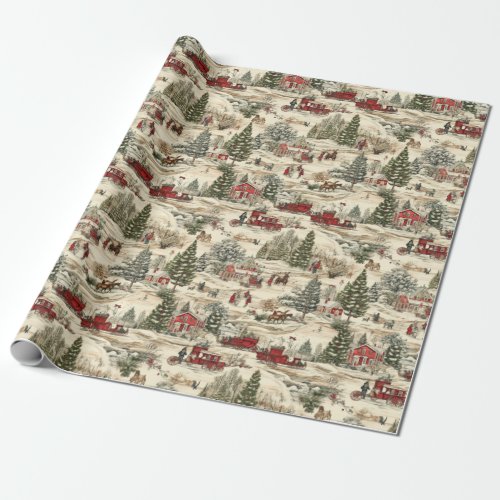 Retro Vintage Christmas Country Watercolor Wrapping Paper
