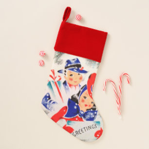 Retro Vintage Christmas Couple Holiday stocking