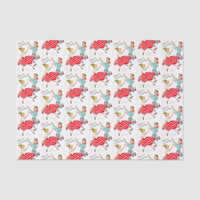 Retro Vintage Christmas dance couple tissue Tissue Paper (Front)