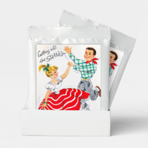 retro vintage Christmas dancing couple Hot Chocolate Drink Mix