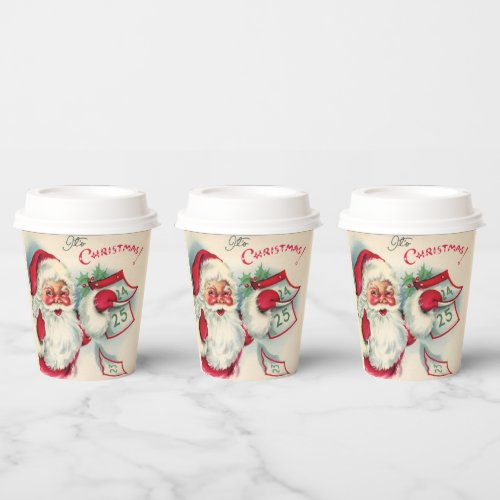 retro vintage Christmas Day Santa Holiday Paper Cups