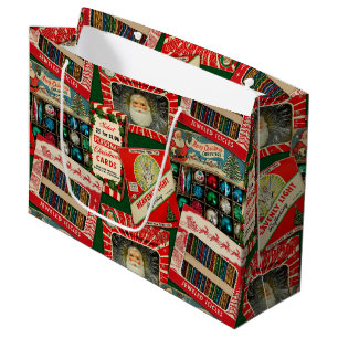Retro Vintage Christmas Decorations Collage Large Gift Bag