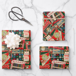 Retro Vintage Christmas Decorations Collage Wrapping Paper Sheets