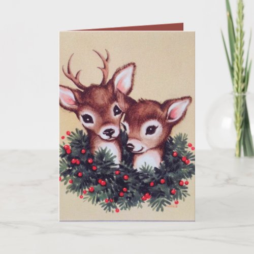 retro vintage Christmas deer add sentiment Holiday Card