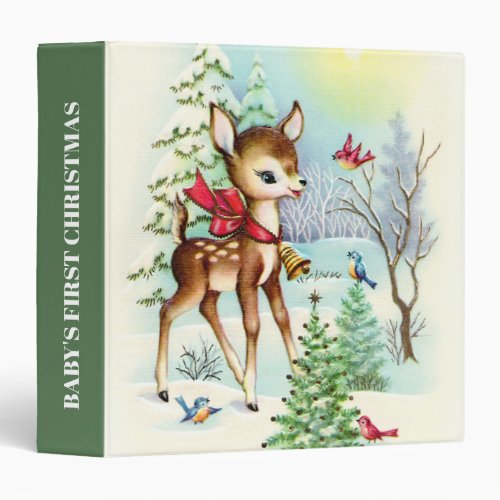 Retro vintage Christmas deer babys first 3 Ring Binder