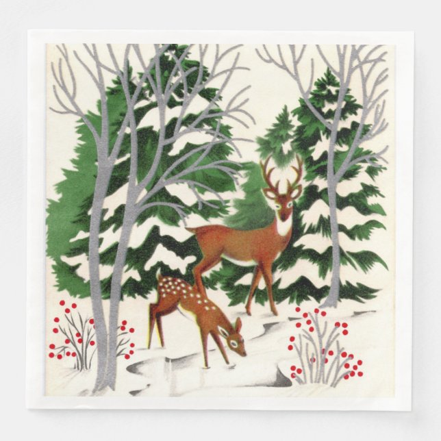 retro vintage Christmas deer Holiday  Paper Dinner Napkins (Front)