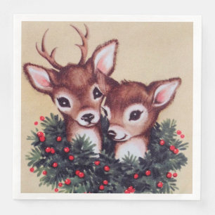 retro vintage Christmas deer Holiday Paper Dinner Napkins