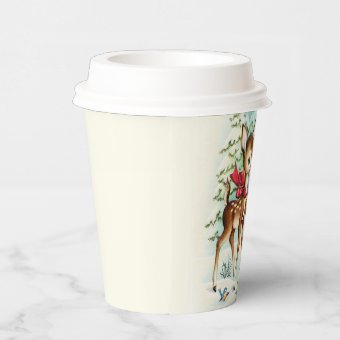 retro vintage Christmas deer Holiday party Paper Cups | Zazzle