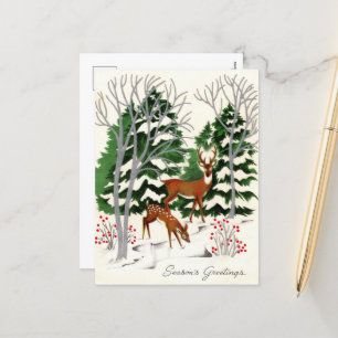 retro vintage Christmas deer  Holiday Postcard