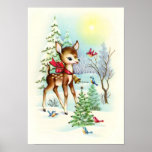 Retro vintage Christmas deer Holiday Poster<br><div class="desc">design by www.etsy.com/shop/frostbyte</div>