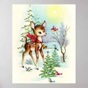 Retro vintage Christmas deer Holiday Poster