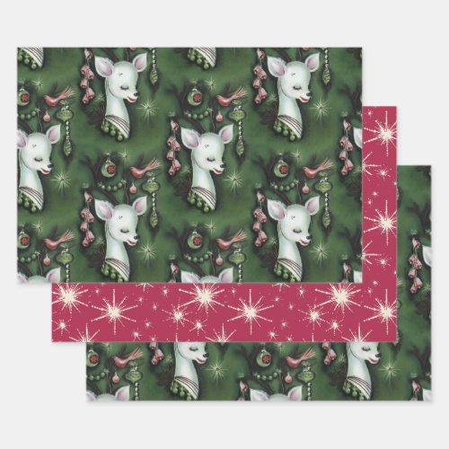 Retro Vintage Christmas Deer Kitsch Wrapping Paper