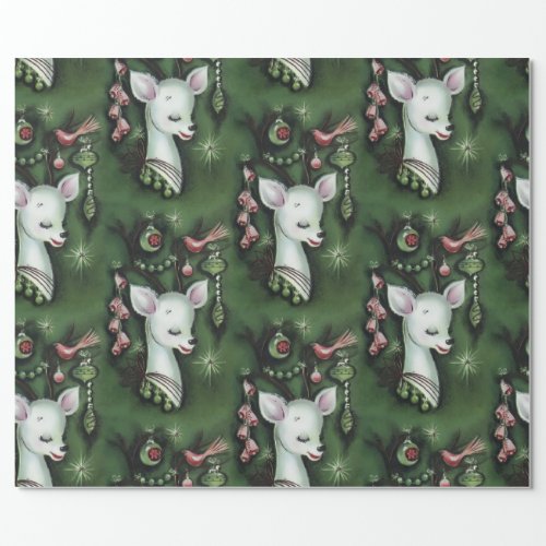 Retro Vintage Christmas Deer Kitsch Wrapping Paper