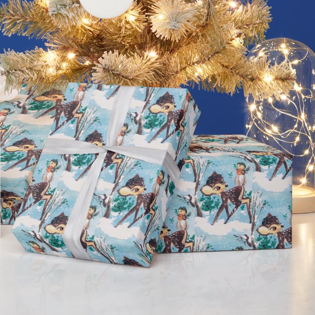 Retro vintage Christmas deer party wrap Wrapping Paper (Holidays)