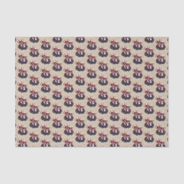 retro vintage Christmas deer tiled Holiday  Tissue Paper (Front)