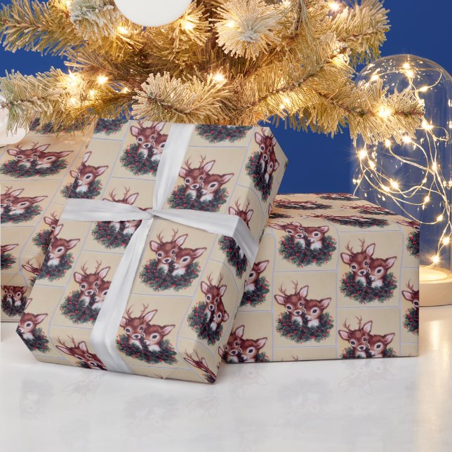 retro vintage Christmas deer tiled Holiday Wrapping Paper (Holidays)