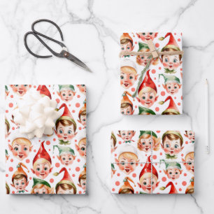 Retro Vintage Christmas Elf Faces  Wrapping Paper Sheets