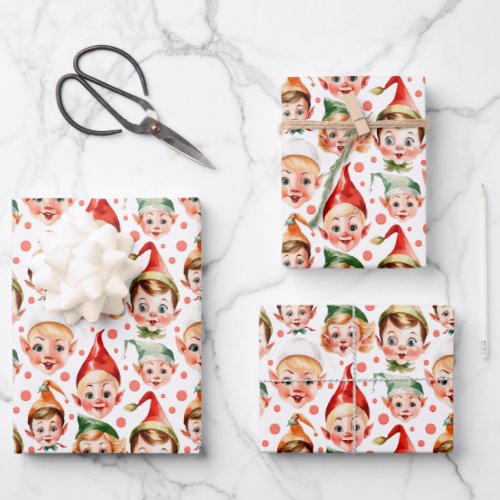 Retro Vintage Christmas Elf Faces  Wrapping Paper Sheets