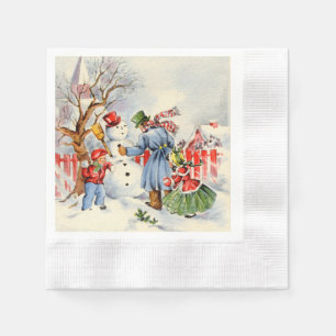 retro vintage Christmas Family Holiday Napkins