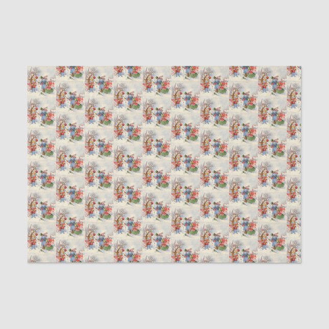 retro vintage Christmas Family tiled party  Tissue Paper (Front)