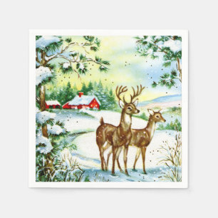 retro vintage Christmas Farm Holiday Napkins