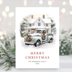 Retro Vintage Christmas Farm Truck Greeting Holiday Card