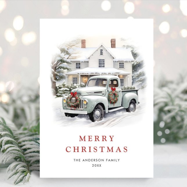 Retro Vintage Christmas Farm Truck Greeting Holiday Card (Creator Uploaded)