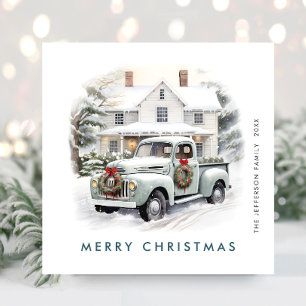 Retro Vintage Christmas Farm Truck Greeting Holiday Card