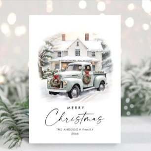 Retro Vintage Christmas Farm Truck Greeting Holiday Card